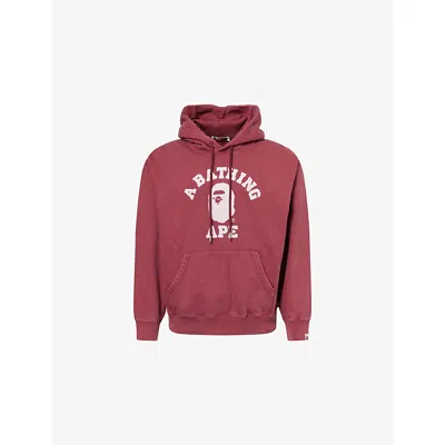 A Bathing Ape Mens Burgundy Bape College Graphic-print Cotton Hoody Xxl