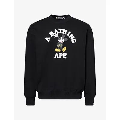 A Bathing Ape Mens Bape X Disney Mickey Graphic Cotton-jersey Sweatshirt Black