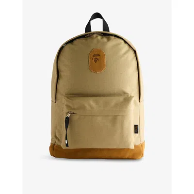 A Bathing Ape Mens Beige Ape Head Patch Nylon Backpack