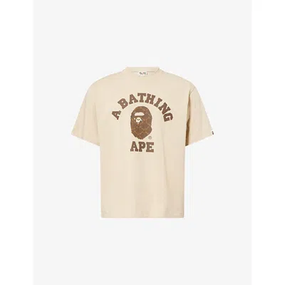 A Bathing Ape Mens  Mono College Brand-print Cotton-jersey T-shirt In Beige