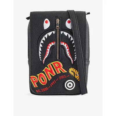 A Bathing Ape Mens Black 2nd Shark Faux-leather Mini Bag