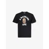 A Bathing Ape Mens Black Bape College Graphic-print Cotton-jersey T-shirt In Black