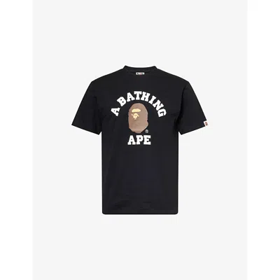 A Bathing Ape Mens Black Bape College Graphic-print Cotton-jersey T-shirt