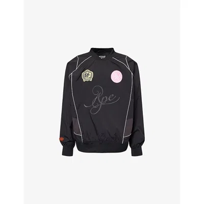 A Bathing Ape Mens Bape Multi Logo Relaxed-fit Woven Sweatshirt Black