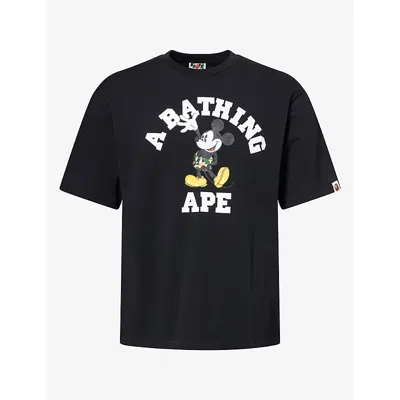 A Bathing Ape Mens Black Bape X Disney Mickey Graphic Cotton-jersey T-shirt Xxl