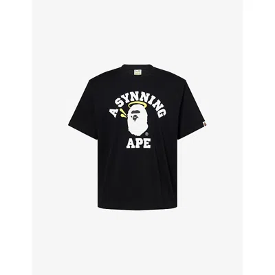 A Bathing Ape Mens Black Bape X Spotify X Syna College Relaxed-fit Cotton-jersey T-shirt Xl