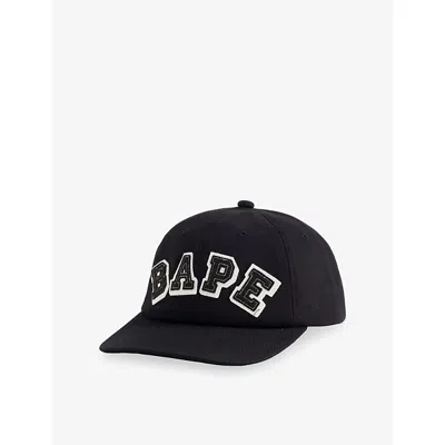 A Bathing Ape Mens Black Branded Panelled Cotton-twill Cap