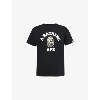 A Bathing Ape Mens Camo College Graphic-print Cotton T-shirt Black