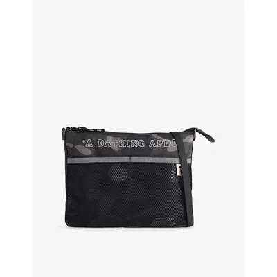 A Bathing Ape Mens Black Camo Mesh Woven Pouch