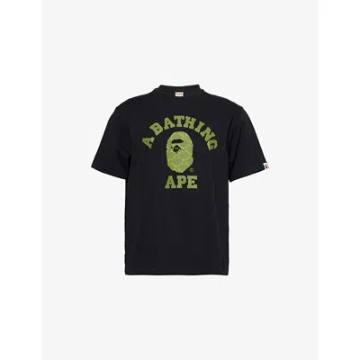 A Bathing Ape Mens College Logo-print Cotton T-shirt Black