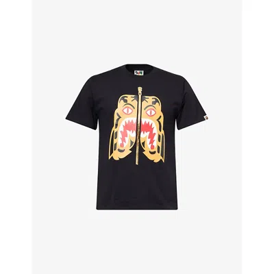 A Bathing Ape Mens Colors Tiger Cotton-jersey T-shirt Black