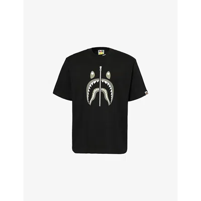 A Bathing Ape Mens Black Crewneck Graphic-print Relaxed-fit Cotton-jersey T-shirt
