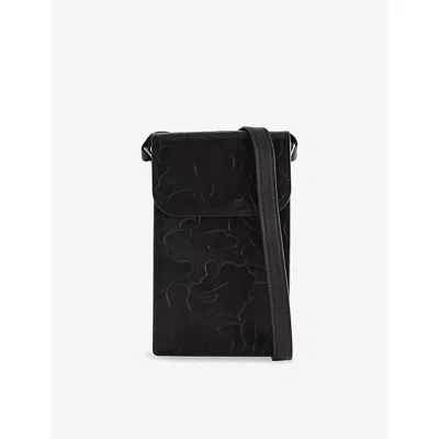 A Bathing Ape Mens Black Embossed Leather Phone Cross-body Bag