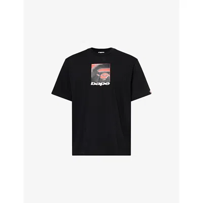 A Bathing Ape Mens Black Graphic-print Crew-neck Cotton T-shirt