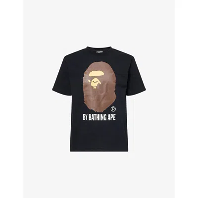 A Bathing Ape Mens Logo-print Crewneck Cotton-jersey T-shirt Black