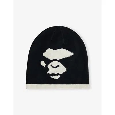 A Bathing Ape Mens Black Mad Face Knitted Beanie Hat