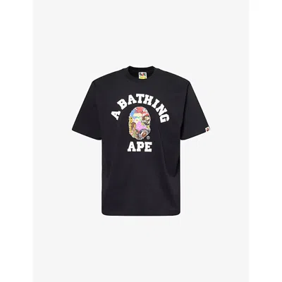 A Bathing Ape Mens Multi Logo College Cotton-jersey T-shirt Black Multi Camo