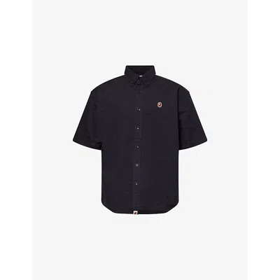 A Bathing Ape Mens One Point Ape Head Jacquard Cotton Oxford Shirt Black