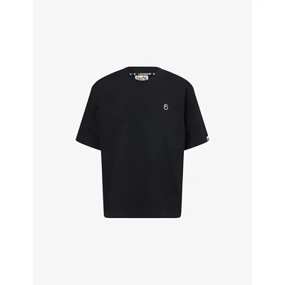 A BATHING APE MENS BLACK ONE POINT LOGO-EMBROIDERED COTTON-JERSEY T-SHIRT