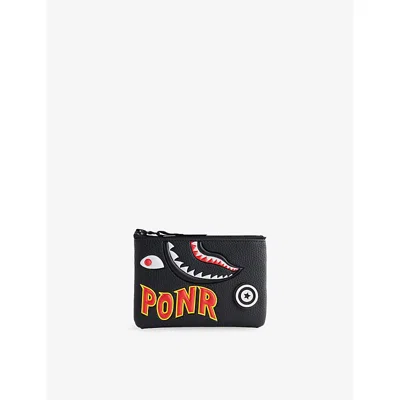 A Bathing Ape Mens Black Shark Mini Leather Wallet