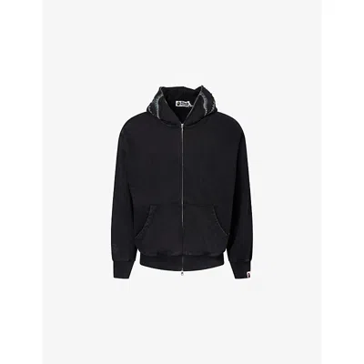 A Bathing Ape Mens Black Shark Relaxed-fit Cotton-jersey Hoody