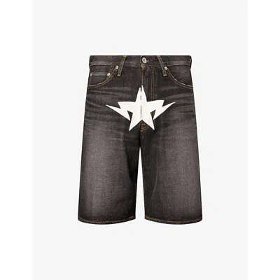 A Bathing Ape Mens Black Twin Star Printed Denim Shorts Xl