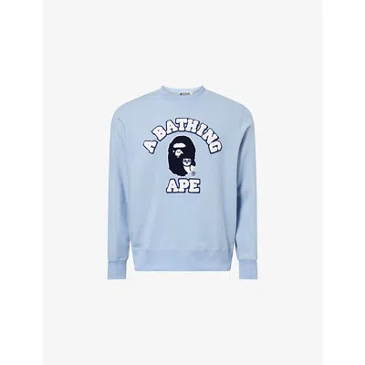 A Bathing Ape Mens Blue  X Ovo College Crewneck Cotton-jersey Sweatshirt Xl