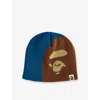 A Bathing Ape Mens Blue Ape Head Knitted Cotton-blend Beanie Hat