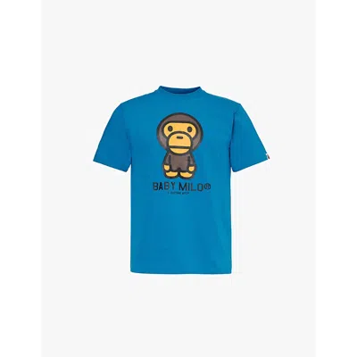 A Bathing Ape Mens Blue Baby Milo Brand-print Cotton-jersey T-shirt