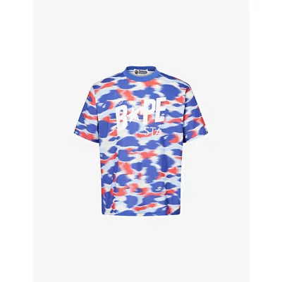 A Bathing Ape Mens Blue Camo Logo-print Cotton T-shirt Xl In Multi
