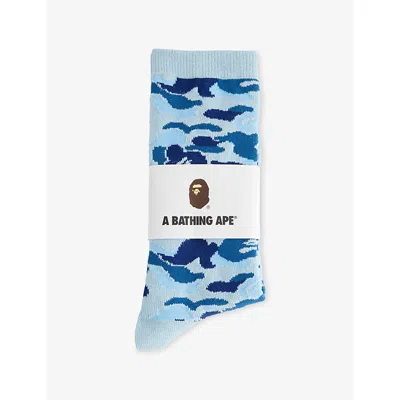 A Bathing Ape Mens Blue Camo-print Stretch-cotton Socks