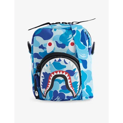A Bathing Ape Mens Blue Camo Shark Woven Cross Body Bag