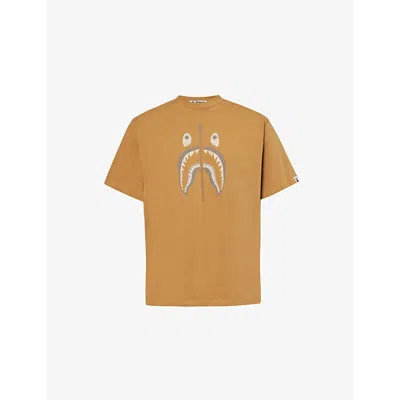 A Bathing Ape Mens Brown Shark Graphic-print Cotton T-shirt