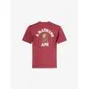 A Bathing Ape Mens Burgundy Bape College Graphic-print Cotton-jersey T-shirt In Burgundy