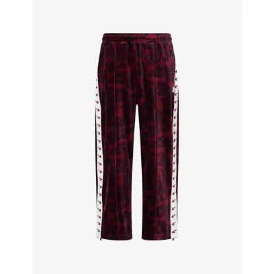 A Bathing Ape Mens Burgundy Metal-logo Jacquard Velour Jogging Bottoms Xl In Red