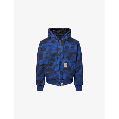 A Bathing Ape Mens Charcoal Solid 1st Camouflage-print Reversible Cotton Jacket In Blue