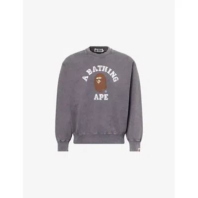 A BATHING APE MENS CHARCOAL COLLEGE GRAPHIC-PRINT COTTON SWEATSHIRT