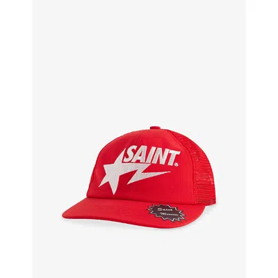 A Bathing Ape Mens  Embroidered Mesh-panel Woven Trucker Hat In Purple