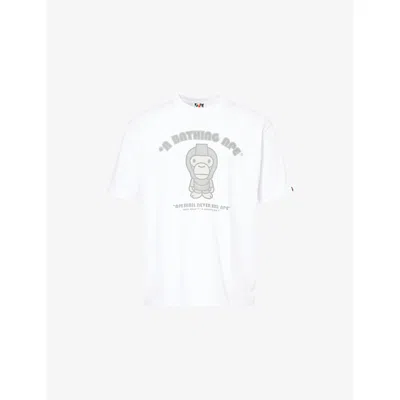 A Bathing Ape Mens White General Milo Brand-print Cotton-jersey T-shirt