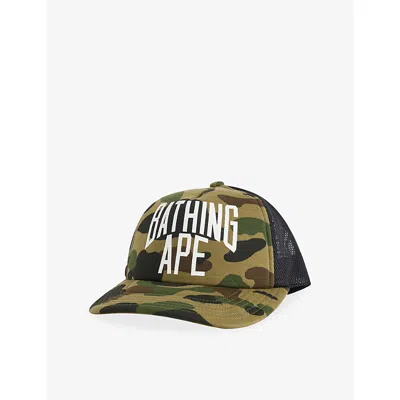 A Bathing Ape Mens Green 1st Camo Nyc Logo Mesh Cap In Animal Print