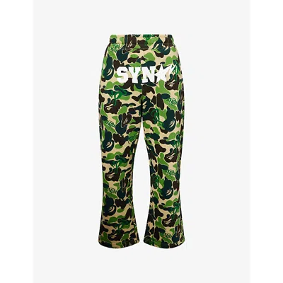 A Bathing Ape Mens Green Bape X Spotify X Syna Camouflage-print Cotton-blend Jogging Bottoms In Multi