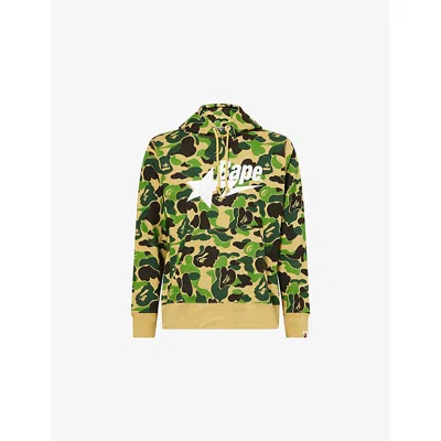 A Bathing Ape Mens  Camo Bape Graphic-print Cotton-jersey Hoody In Green