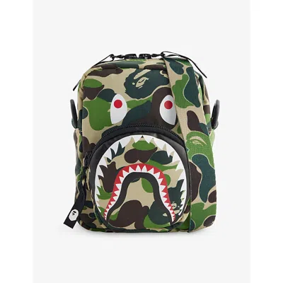 A Bathing Ape Mens Green Camo Shark Woven Cross Body Bag
