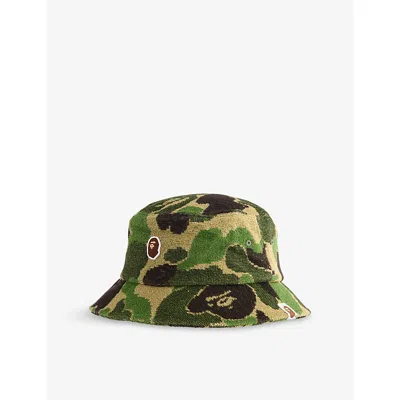 A Bathing Ape Mens Green Camo Terry Cotton-blend Bucket Hat