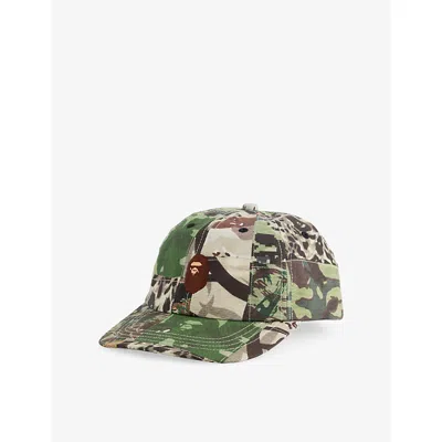 A Bathing Ape Mens Green Camouflage Patchwork Cotton Cap
