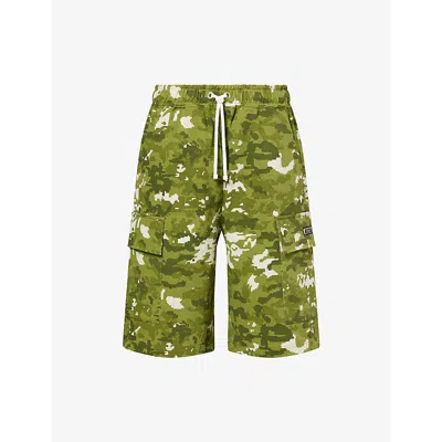 A Bathing Ape Mens Green Multi Pixel Cargo Cotton Track Shorts