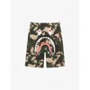 A Bathing Ape Mens Green Shark-graphic Camo Cotton-jersey Sweat Shorts
