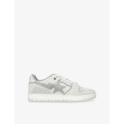 A Bathing Ape Mens Grey Bape Sk8 Sta Leather Trainers Eur 46 / 12 Uk In White