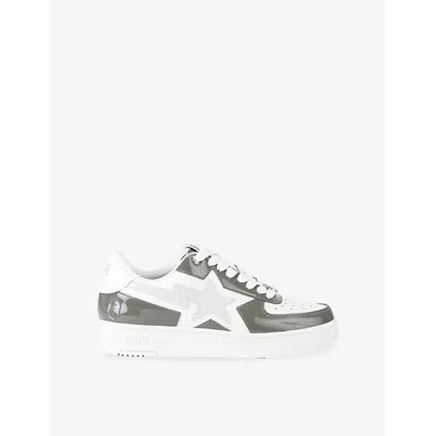 A Bathing Ape Mens Grey Bape Sta Icon Leather Trainers Eur 46 / 12 Uk In Gray