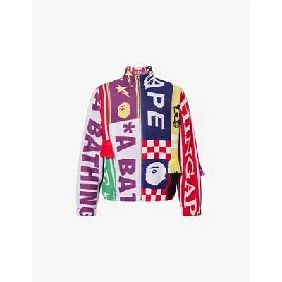 A Bathing Ape Mens Multi Scarf Patter Knitted Track Jacket Xl